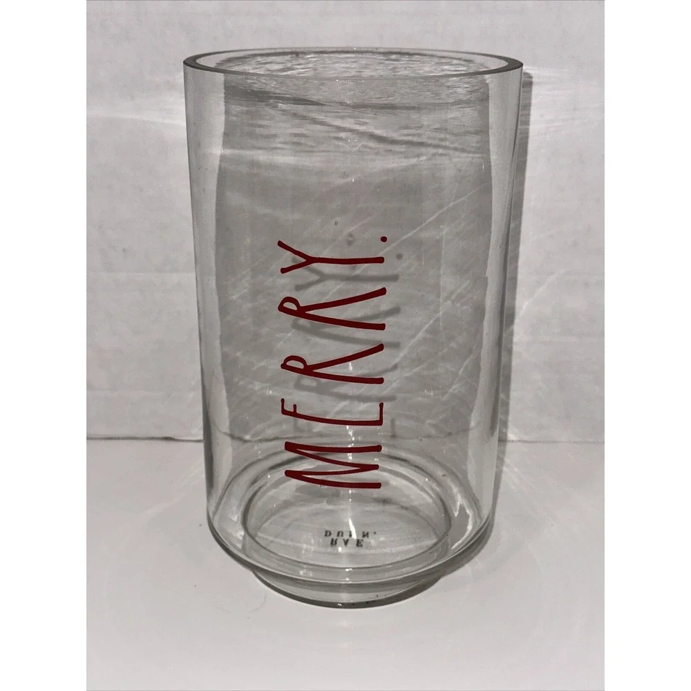 Rae Dunn Merry Glass Hurricane Candle Holder Vase Red Christmas Holiday Decor‎